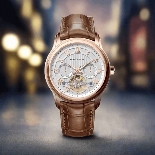Kaspar Sovrano 1994 Sprezaturra automatic men’s watch with rose gold case and brown leather strap