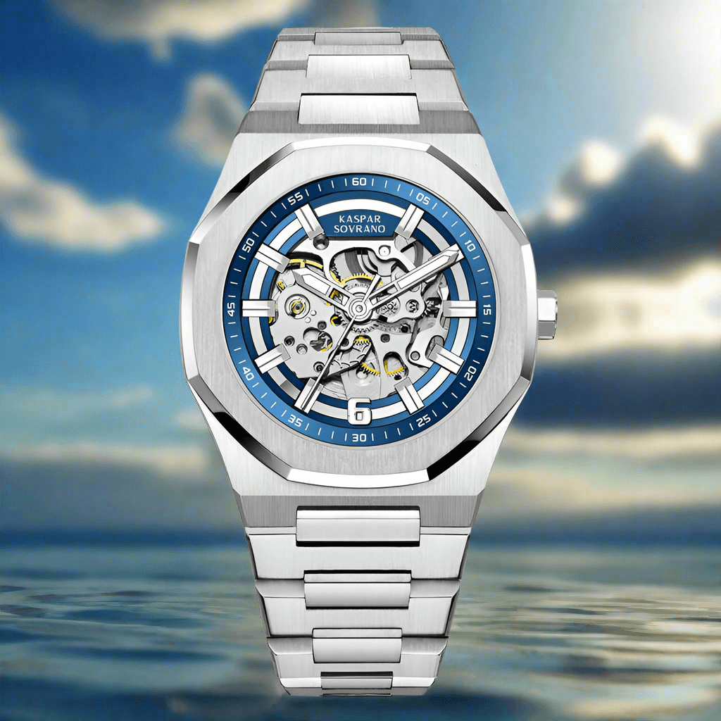 Kaspar Sovrano 1994 Allegria luxury automatic men’s watch with blue dial and silver bracelet 