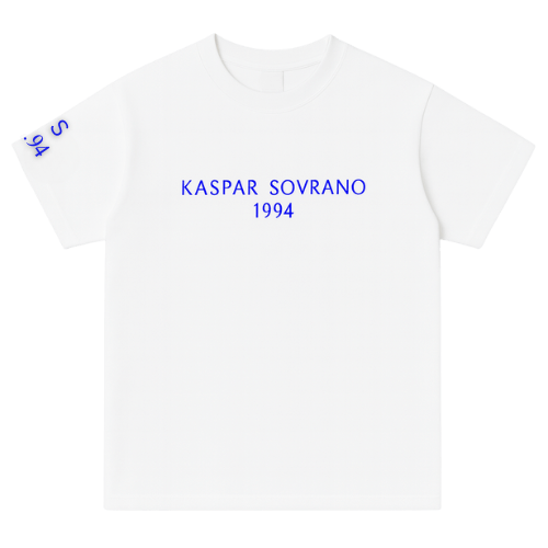KASPAR SOVRANO 1994 – Signature Tailored Staple Tee (White / Royal Blue)